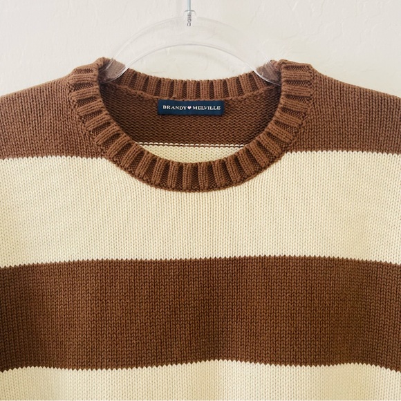 Brandy Melville Brianna Brown Cotton Striped Crew Neck Sweater - Picture 4 of 7